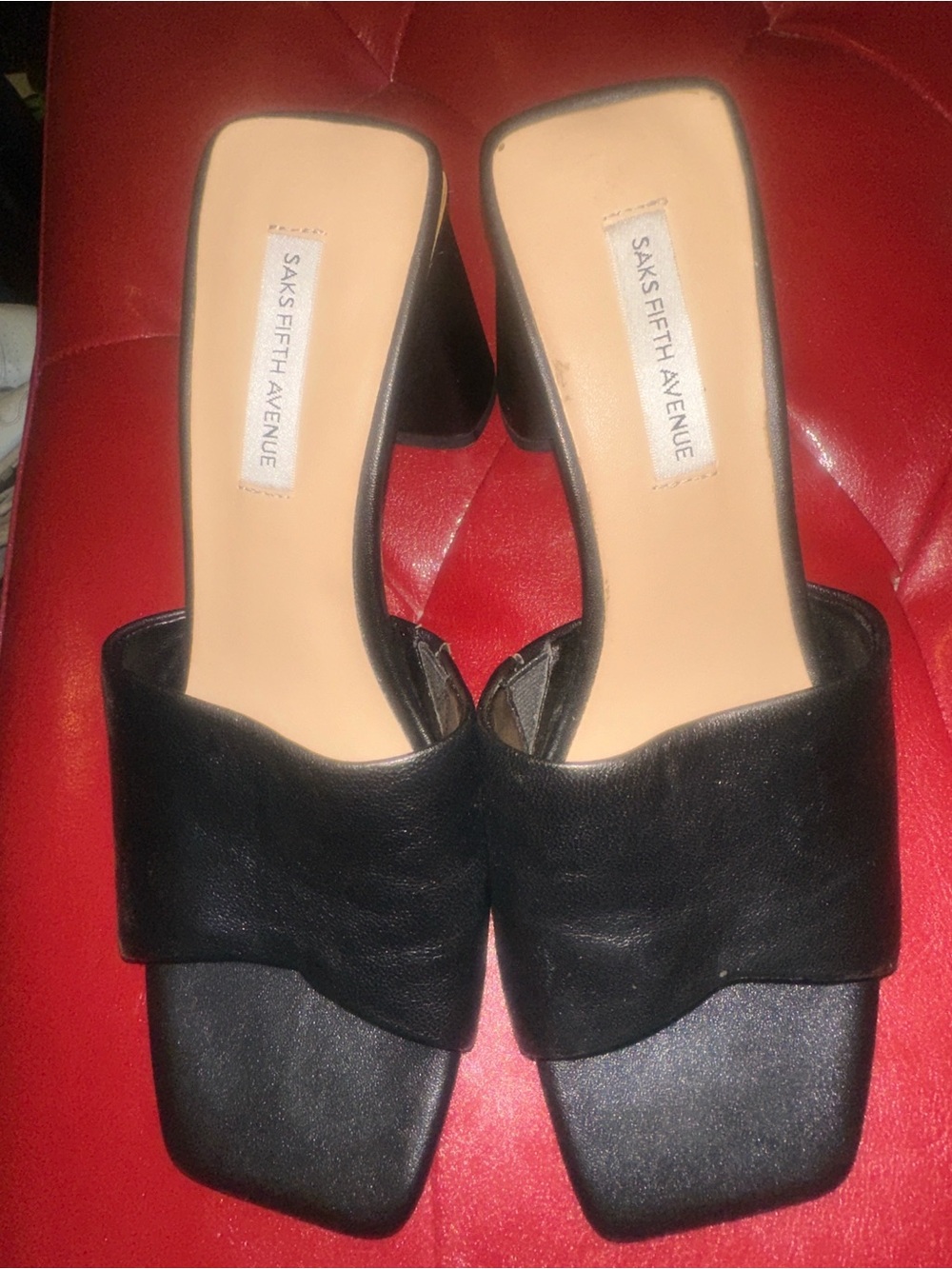 Saks Fifth Avenue Black Leather Slide Mules